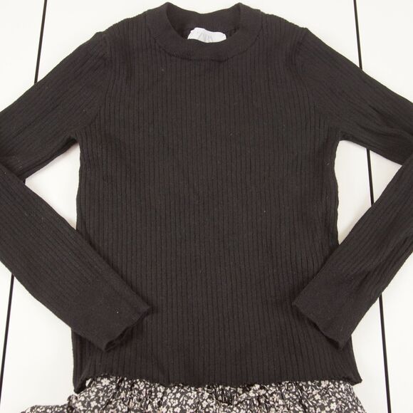 Zara Girls Black Long Sleeve Ribbed Sweater / Floral Skort Set Sz 13 - 14 - Picture 4 of 12